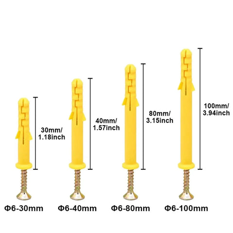 Heavy Duty Concrete Anchor Bolts Kit M6 M8 176 Pcs Self Tapping Screws With Plastic Expansion Plugs Yellow Zinc Plated Carbon Steel No Prep Install Suits Wall Mounts On Concrete And Masonry Surfaces, Φ6-30mm to Φ6-100mm sizes