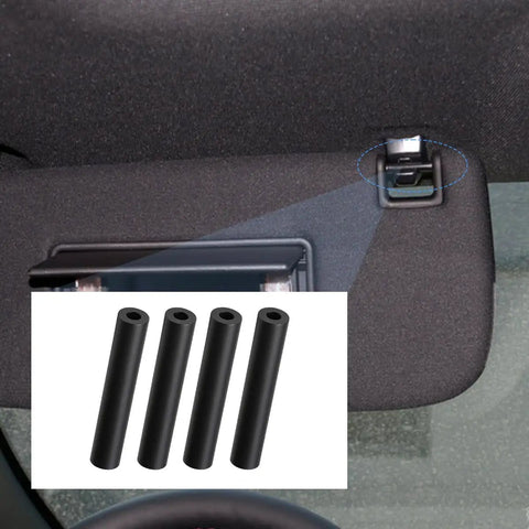 Car Sun Visor Repair Kit 4Pcs Rubber Visor Tubes For Driver And Passenger Side Auto Sun Visor Pipe Replacement Accessories Compatible With 2007 2017 Wrangler shown close-up in vehicle interior.