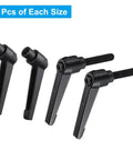 4Pcs Top Shelf Clamp Lever Adjustable Handle Set With M8 Male And Female Threads Quick Release Design Matte Black Finish, two sizes with push button design.