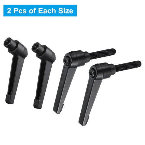 4Pcs Top Shelf Clamp Lever Adjustable Handle Set With M8 Male And Female Threads Quick Release Design Matte Black Finish, two sizes with push button design.