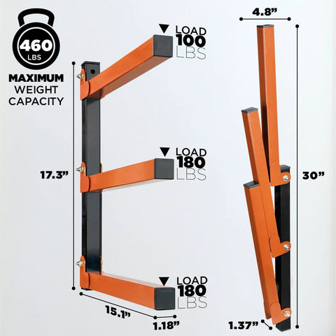 Heavy Duty 3 Level Wall Mounted Lumber Storage Rack Metal Wood Organizer dimensions and weight capacity display