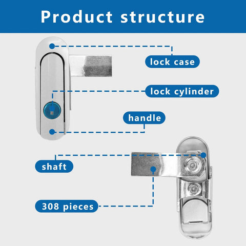 Product structure of Heavy Duty Stainless Steel Electrical Box Latch Built Like A Tank For Indoor And Outdoor Cabinets, labeled components.