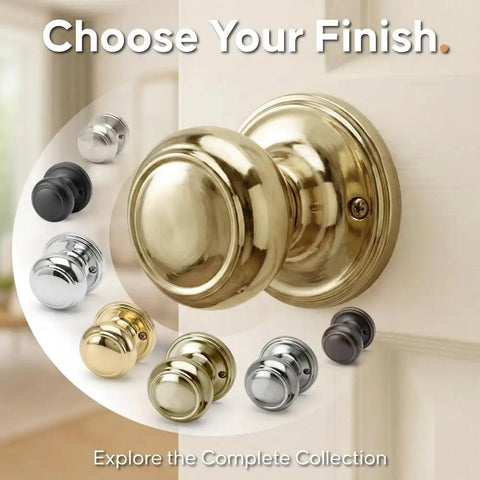 Colonial Door Knob in Polished Brass Finish, Dummy Function, 1 Pack, ANSI Grade 3 Security, Quick Install With A Screwdriver