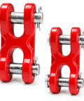 2 Pack 1/4 to 5/16 Inch Chain Repair Links For 8 Gauge Chains, G70 Twin Clevis Link With 4630 Lbs Working Load Limit, Double Clevis Link For Trucks, Trailers, Warehouses, And Seaports, Red Finish, Beefy Heavy Duty Rigging Gear, red twin clevis links with locking pins