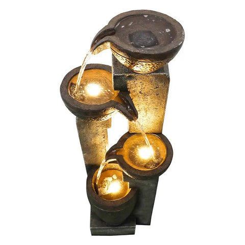 Outdoor 40 Inch Water Fountain With LED Lights 4 Tier Crocks Waterfall Decor For Garden Patio Deck Porch Backyard Vibe Decor Weather Resistant Polyresin Indoor Or Outdoor Water Feature
