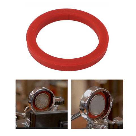 Two Pack Red 8mm Silicone Group Gasket For Espresso Machines E61 Group Head Replacement, shown in use and separately