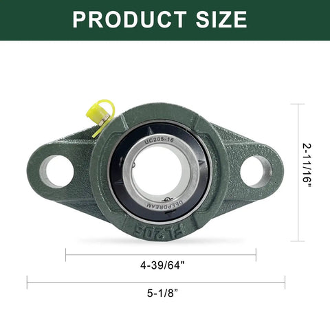 Heavy Duty Pillow Block Bearing Set Pack Of 4 With 1 Inch Bore Chrome Steel Self Aligning Flange Mounted Block Bearings For Industrial Machinery And Shaft Support displaying product dimensions.