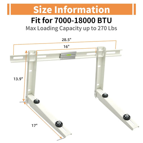 Heavy Duty Galvanized Steel Mini Split Wall Mount Bracket For Outdoor Ductless AC Heating System, dimensions and weight capacity shown