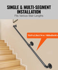 Rock Solid Six Foot Carbon Steel Staircase Handrail With Heavy Duty Wall Mounts Job Site Grade Industrial Pipe Railing on staircase