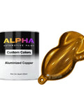 Epic Aluminized Copper Basecoat Midcoat Paint Gallon Coming With Medium Reducer Delivers Hella Shiny Metallic Pearl Finish Ready To Spray On Your Ride For Candy Applications - quart can and swatch.