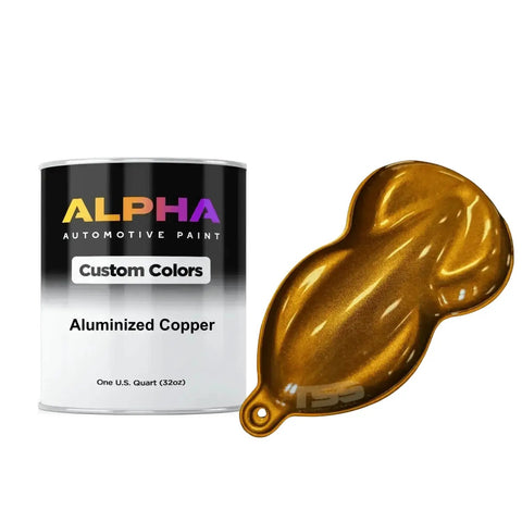 Epic Aluminized Copper Basecoat Midcoat Paint Gallon Coming With Medium Reducer Delivers Hella Shiny Metallic Pearl Finish Ready To Spray On Your Ride For Candy Applications - quart can and swatch.