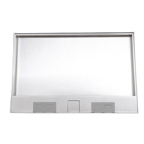 Badass Recessed Floor Power Outlet Kit With 4 Stainless Steel Sockets Flush Mount Pop Up Box, sleek stainless steel design.