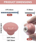 Upgrade Your Cabinets With This Sweet Set Of Sixteen Coral Pink Ceramic Cabinet Knobs Featuring Smooth Round Profiles No Sweat Installation And Top Shelf Hardware, showing dimensions and hardware.