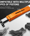 Pro Grade Brake Caliper Piston Press Tool for Hydraulic Disc Brakes, compatible with multiple piston types, shown with calipers