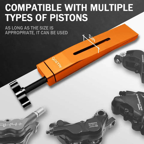 Pro Grade Brake Caliper Piston Press Tool for Hydraulic Disc Brakes, compatible with multiple piston types, shown with calipers