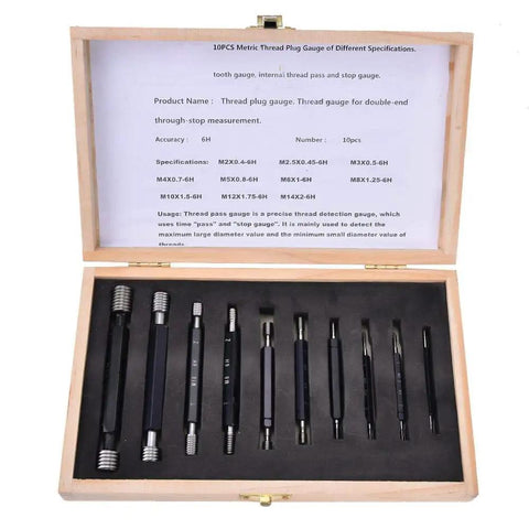 Ten Piece Metric Thread Plug Gauge Set For Pitch Diameter Measurement With Double End Through Stop Tools Pro Grade Detects Thread Pitch Diameter On Metric Threads High Hardness Steel Includes Carry Case