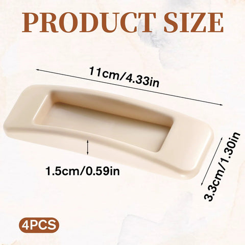 Product size dimensions of 4 Pcs Self Stick Instant Cabinet Drawer Handles Adhesive No Drill Mounting, khaki plastic handle.