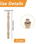 Solid Unpainted Wood Spindles Set Of Six Straight Up Smooth Finish Unfinished Balusters For Dope Diy Crafts Wine Racks Bed Frames And Knockout Model Building Projects Measuring Seven Point Six Eight Inches with size details.