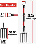 Beefy 44 Inch Heavy Duty Pitch Fork With Fiberglass Handle 4 Tine Steel Spading Fork Size Details Diagram