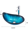 Blue Tempered Glass Vessel Sink With Faucet And Drain Above Counter Bathroom Upgrade Water Drop Style Chrome Finish