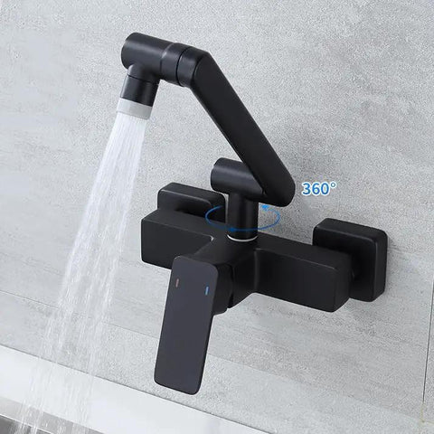 LZPHGB Black Wall Mounted Kitchen Faucet Foldable Dual Mode 360° Rotation Kitchen Sink Tap,Black with water flow.