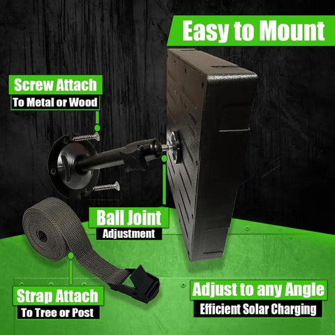 Reaktor Universal Solar Power Pack with mounting bracket showing screw and strap attachment options