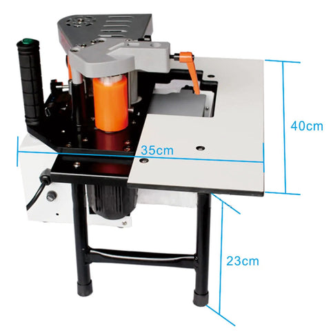 Portable Wood Edge Banding Machine With PVC Glue Pot Double Sided Gluing 1200W Manual Feed, dimensions visible