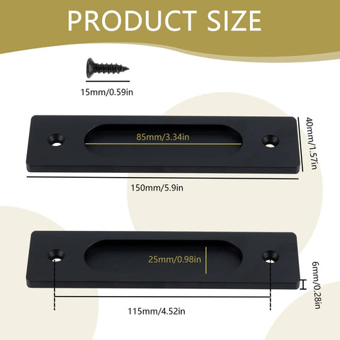 Product dimensions of 4 Pack Black Recessed Sliding Barn Door Pull Handles, Flush Finger Pull With Aluminum Alloy Construction