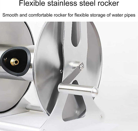 Heavy Duty Badass Retractable Hose Cart Stainless Steel Garden Hose Reel No Hassle Wall Mount with flexible stainless steel rocker