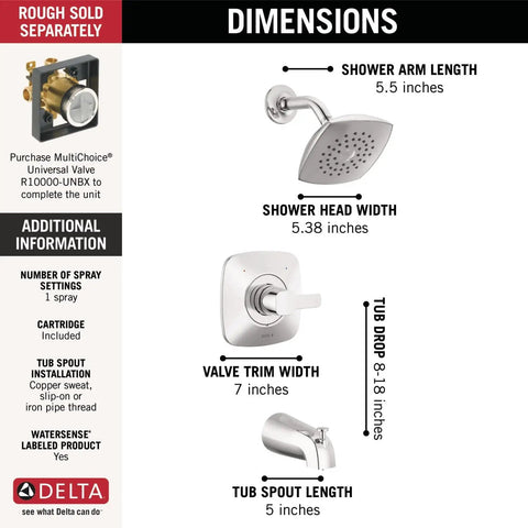 Modern Single Handle Chrome Tub And Shower Trim Kit With Single Spray Touch Clean Shower Head Valve Not Included Rough In Valve Sold Separately For A Slick Dope Bath Upgrade dimensions chart.