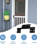 3Pack Matte Black Screen Door Hinges Featuring One Eighth Inch Grooved Center Leaf Fits Most Patio Enclosure Storm Doors displayed on porch.