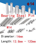 304 Stainless Steel Hardened Cylindrical Dowel Pins in various lengths up to 120mm, 14mm diameter for precise machinery use.