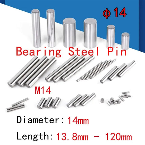 304 Stainless Steel Hardened Cylindrical Dowel Pins in various lengths up to 120mm, 14mm diameter for precise machinery use.