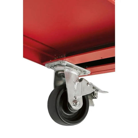 Heavy Duty Mobile Workbench With Adjustable Shelves And Durable Wood Top Roll Out Tool Storage Cart swivel caster wheel detail.