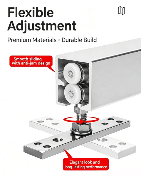 Heavy Duty Bifold Sliding Door Hardware Kit For Closets Features Smooth Glide Rollers Plus 3mm Aluminum Rails Supporting 150kg Max Load bracket and rollers