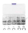 Get The Ultimate 200Pcs Stainless Steel E Clip Assortment For Shaft And Bearing Fixing Including 10 Diverse Sizes To Upgrade Your Auto Machinery Repair Game With Tough Rust Resistant Fasteners Plus Handy Storage Case Ready To Bust Out This Bad Boy On Any - Open storage case filled with 200 stainless steel E clips in various sizes.