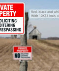 Tough As Nails Private Property No Trespassing Signs Straight Up Durable Aluminum Yard Security Placards 10 X 14 Inches in a field.