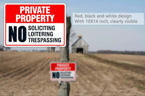 Tough As Nails Private Property No Trespassing Signs Straight Up Durable Aluminum Yard Security Placards 10 X 14 Inches in a field.
