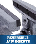 Beefy Pro Grade Bench Vise 4-1/2 Inch Jaw, 3-1/2 Inch Opening, 3-1/4 Inch Throat, 60,000 PSI Ductile Iron Body With Enclosed Lubrication, Heavy-Duty Anvil For Rugged Metalworking And Smooth, Long Lasting Operation. Reversible jaw inserts