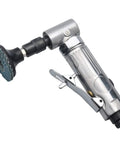 Industrial Pneumatic Angle Die Grinder With Kickass 20000 Rpm Torque and Four Roll Lock Sanding Discs for Easy Grinding Polishing showing compact design and sanding disc.