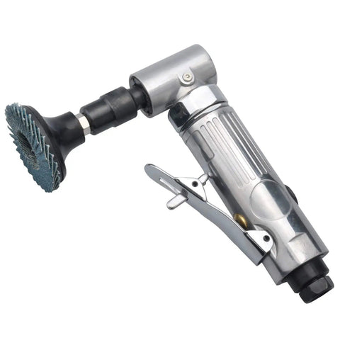 Industrial Pneumatic Angle Die Grinder With Kickass 20000 Rpm Torque and Four Roll Lock Sanding Discs for Easy Grinding Polishing showing compact design and sanding disc.