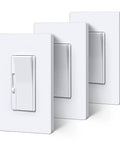 3 Pack White Slide Dimmer Light Switch Single Pole Or 3 Way Layout Smooth As Butter Compatible With Led Cfl And Incandescent Bulbs Easy Peasy Installation For Your House Wiring No Sweat Upgrade, close-up view.