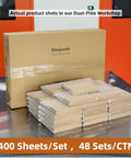 Heavy Duty 6X6 Inch Pre Cut Parchment Paper Squares 19200 Ct Bulk Case stacked in workshop with packaging.