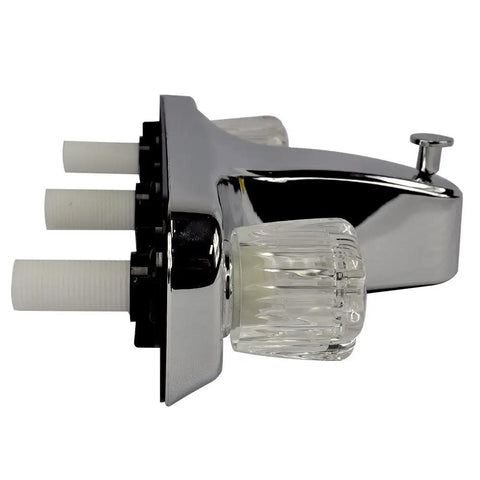 8 Inch Center-Set RV And Mobile Home Shower And Tub Faucet With Dual Chrome Knobs, Clear Acrylic Handles, Side View