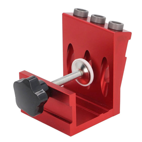 Aluminum Alloy Hole Jig System For Woodworking DIY Projects with 3 step drill bits, red with adjustable clamp and holes