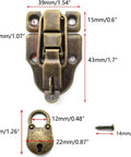 Antique Cabinet Duckbilled Toggle Latch And Heart Shaped Padlock Kit showing latch and lock dimensions in bronze finish