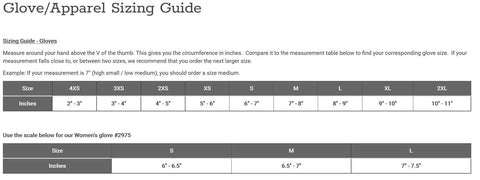Glove sizing guide in inches for Premium Goat Grain TIG Welding Gloves With 4 Inch Gold Extended Cuff Unlined White And Gold Large.