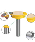 Badass Straight Router Bit For Drawer Molding And Lock Tenon With Smooth As Butter Cutting Action Rock Solid Hardened Steel Build Half Inch Shank and Fully Enclosed Bearing close up view.