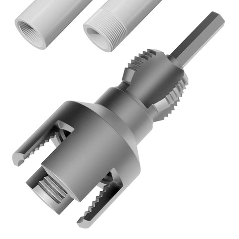 Dual Function Pipe Threader Kit With 1 Inch Dies For Internal And External Threads, metal tool with PVC pipe, electric drill compatible