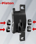 DYISLAND SD-230X 4-Piston MTB hydraulic brake caliper exploded view, black aluminum with mounting ears